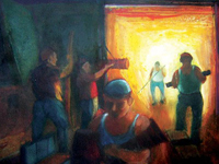 Fondry Workers, Oil on canvas, by Haydn Gear
